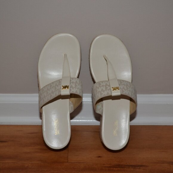 Michael Kors Verity Monogram Natural beige espadrille wedge sandals, 9M - Picture 5 of 10